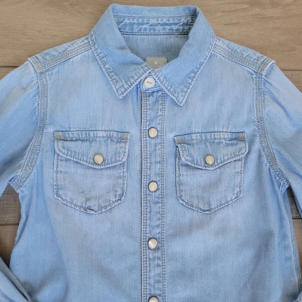 Baby GAP Boys Blue Chambray Denim Snap Up Western Shirt Unisex Sz 5 Long Sleeved